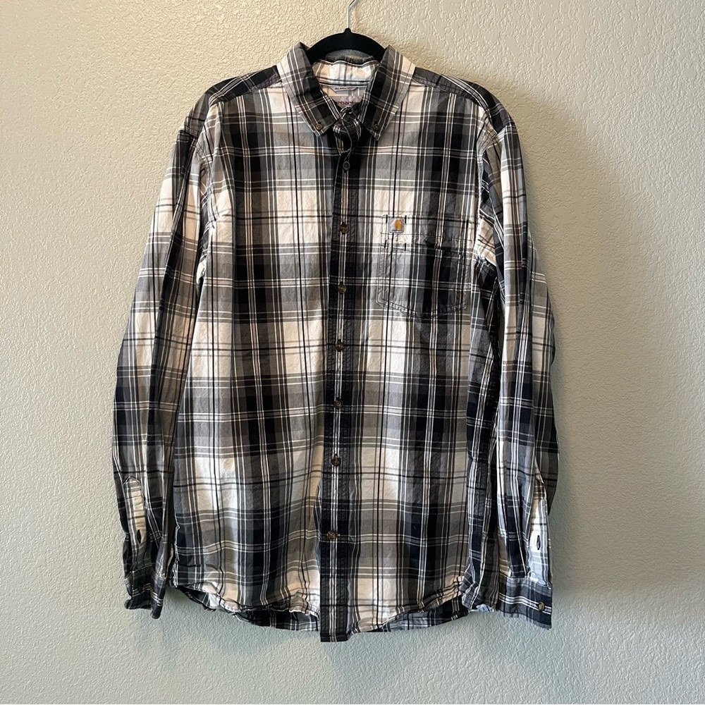 Carhartt Shirt Adult Large Black Button Up Camp Casual Work Wear Outdoors Mens